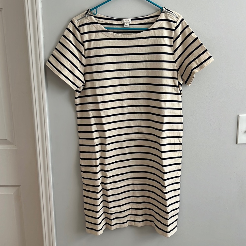 Jcrew Cream and Black Striped Tshirt Dress